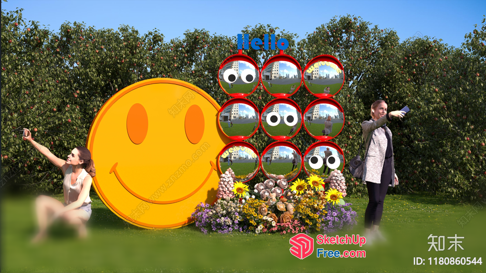 Happy Smiley Face And Decorative Mirror Wall 3D SketchUp File