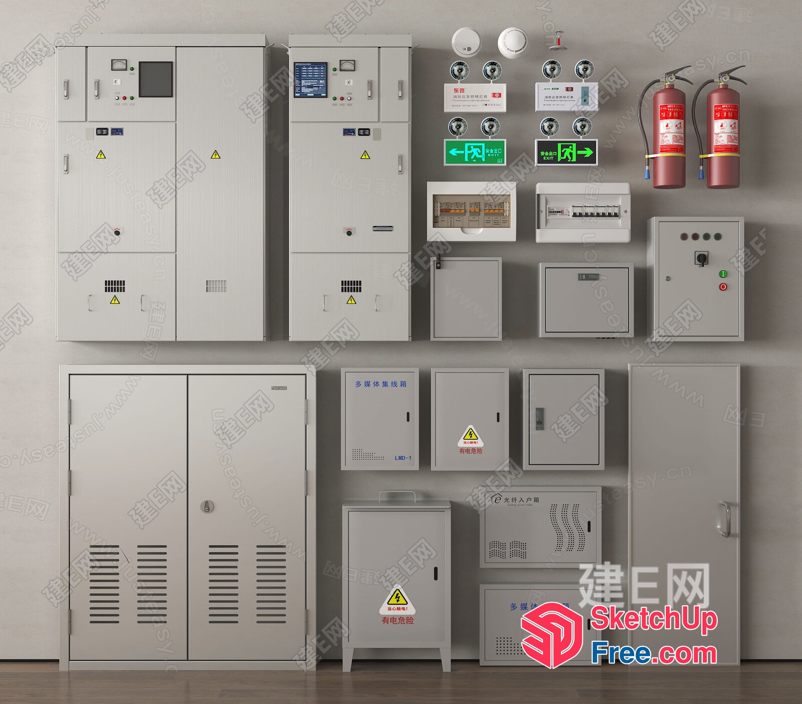 Electrical Control Panels And Fire Extinguishers 3D SketchUp File