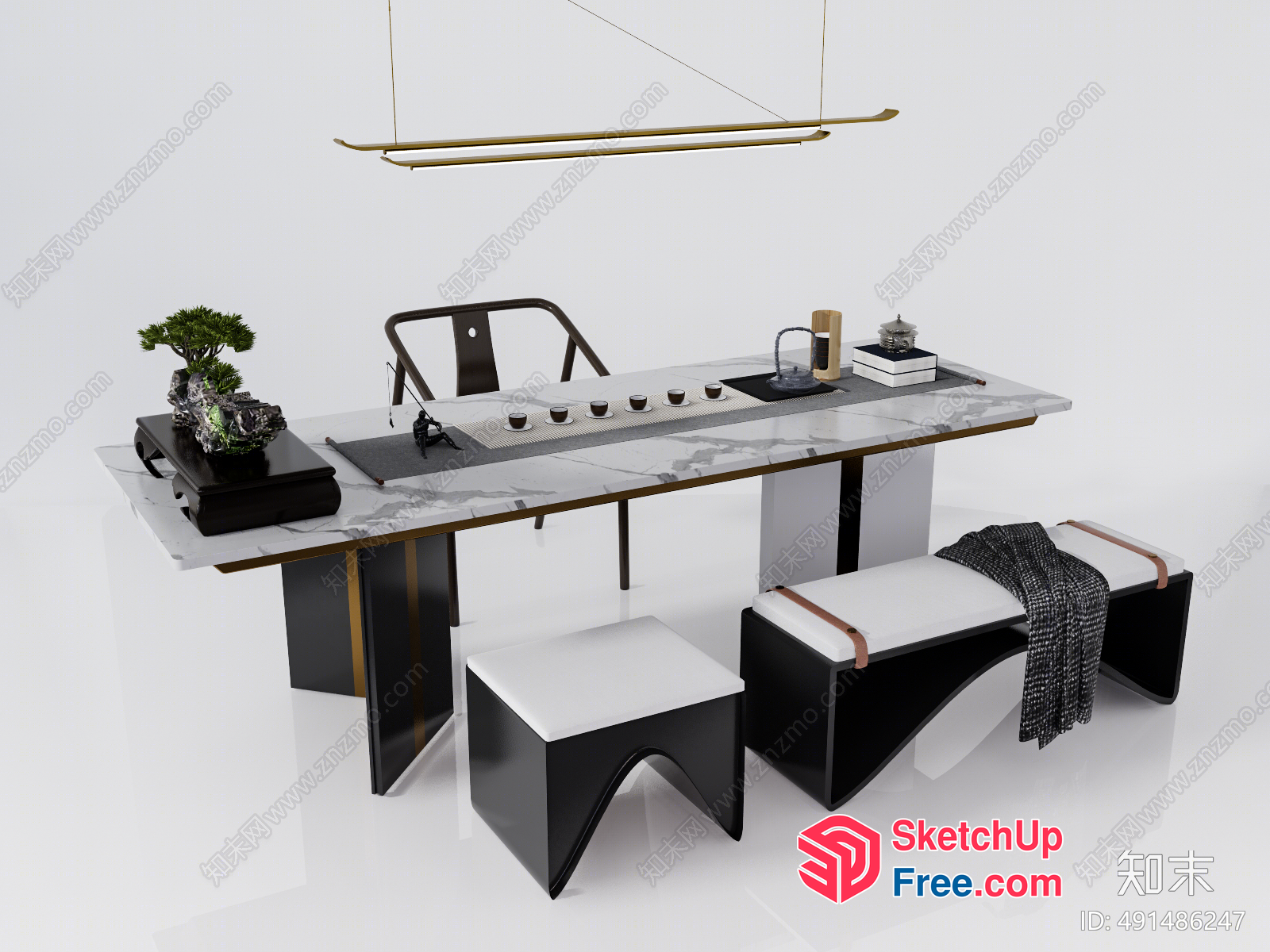 Elegant Minimalist Japanese-Style Office Interior 3D SketchUp File