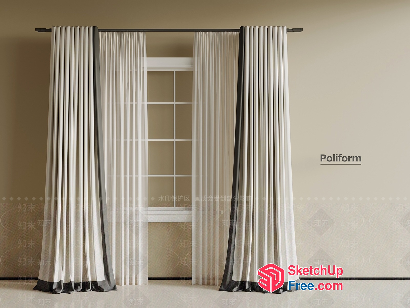 Elegant White And Gray Curtain Design 3D SketchUp File