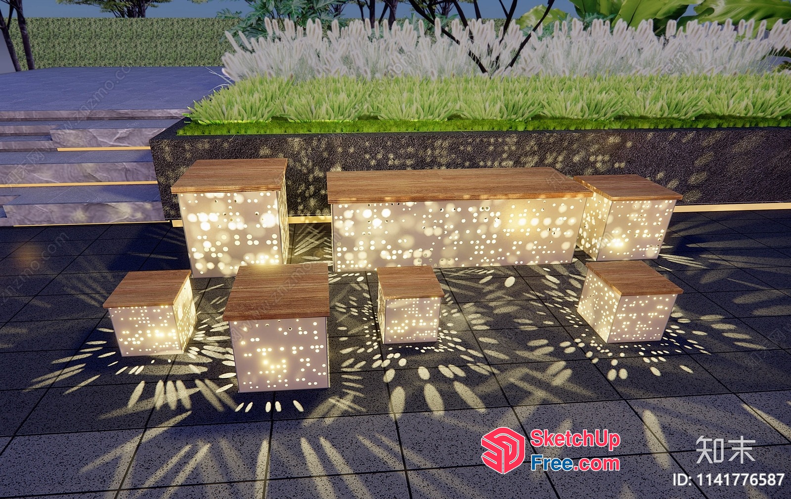 Modern Outdoor Furniture Set With Unique Lighting Design 3D SketchUp File