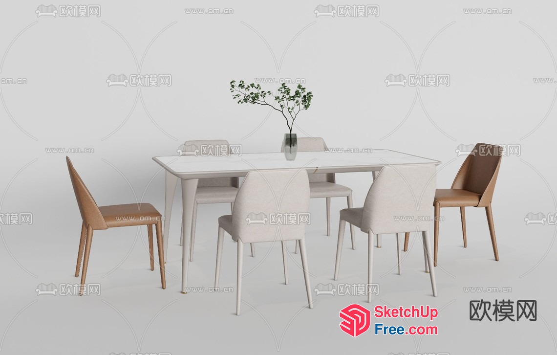 Modern Minimalist Dining Room Set With White Table And Chairs 3D SketchUp File