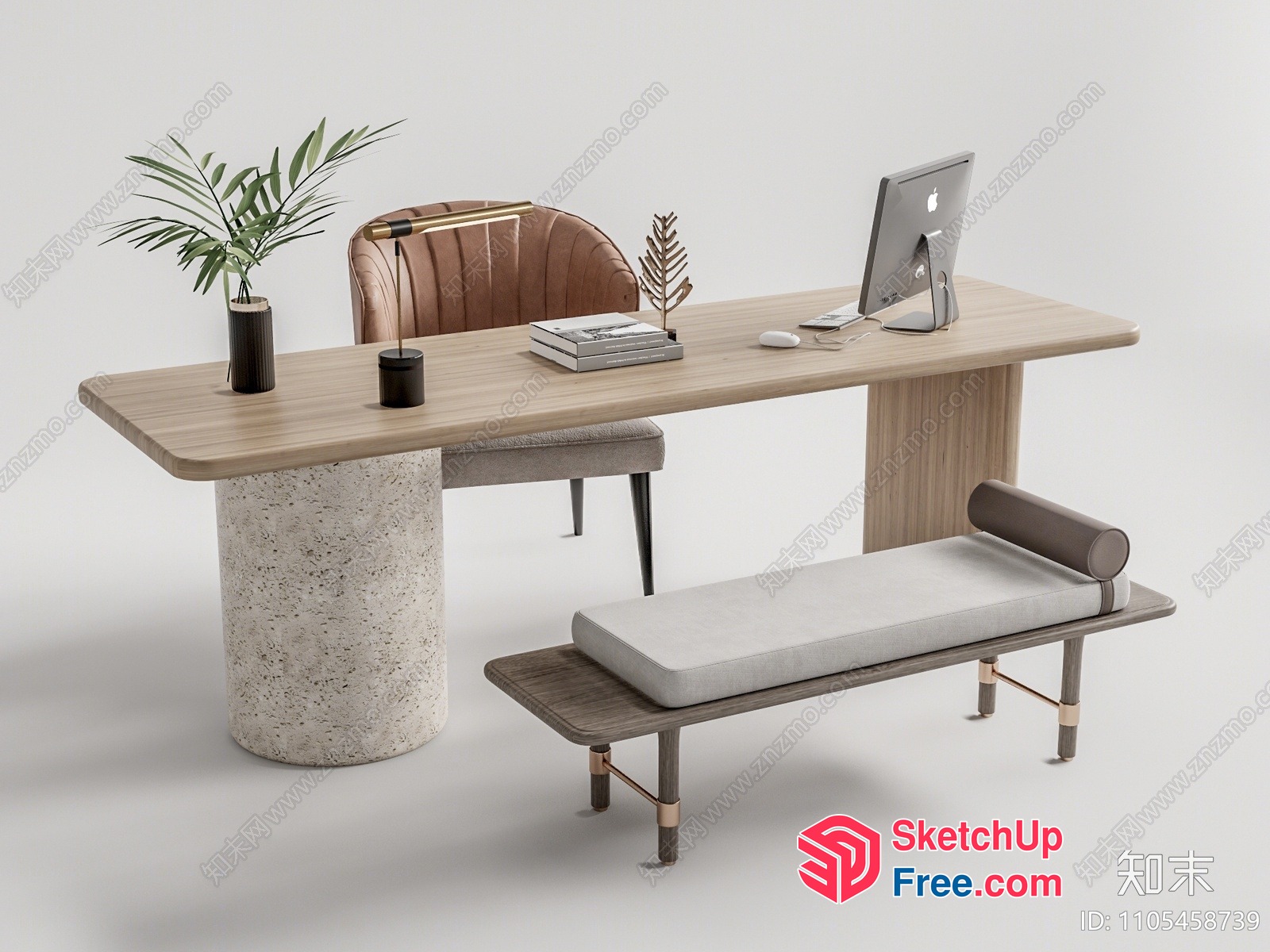 Elegant Modern Office Desk And Chair Setup 3D SketchUp File