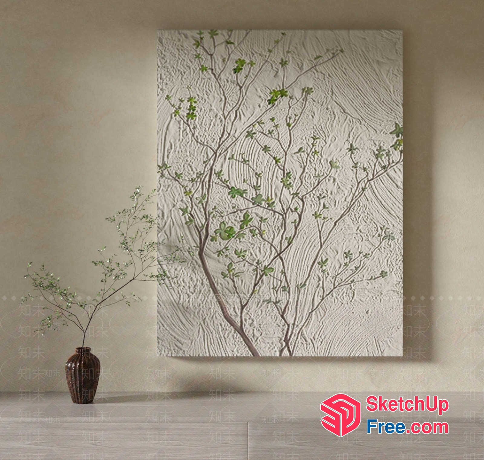 Elegant Branches Artwork In Soft Neutral Tones 3D SketchUp File