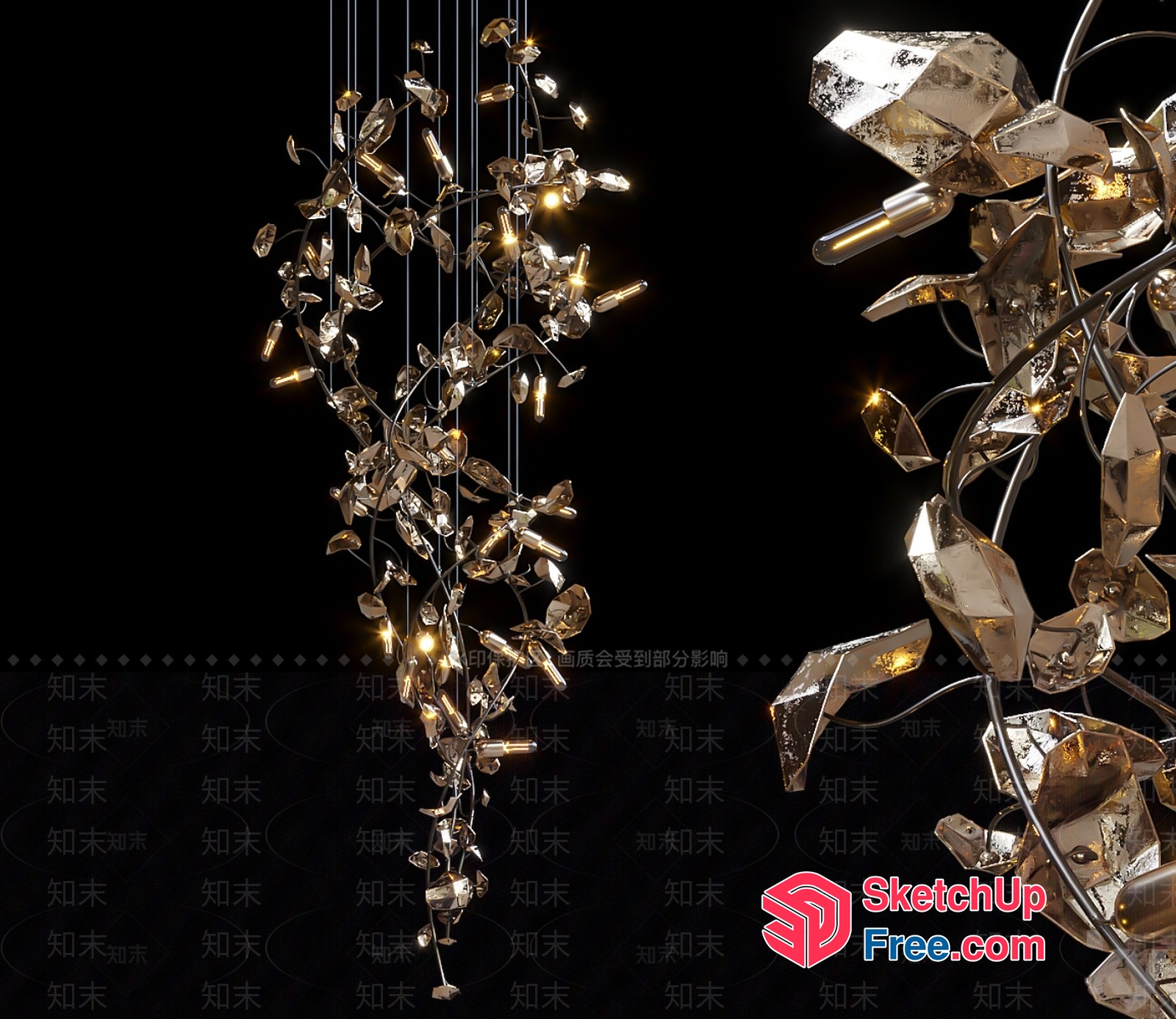 Crystal Chandelier With Gold Accents 3D SketchUp File