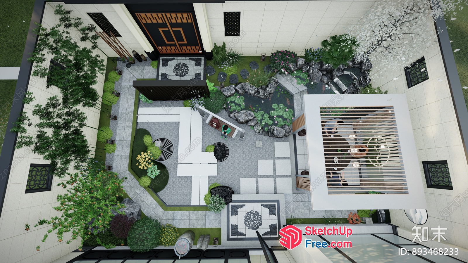 Modern Asian-Inspired Interior Courtyard 3D SketchUp File