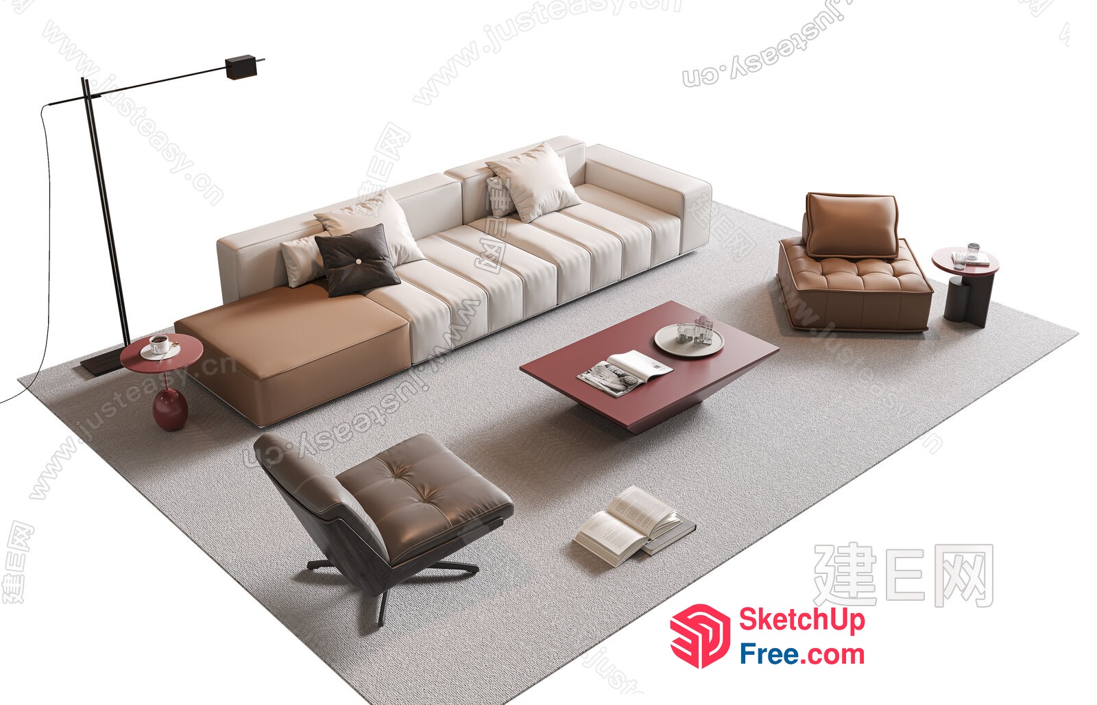 Modern Minimalist Living Room Furniture Arrangement 3D SketchUp File
