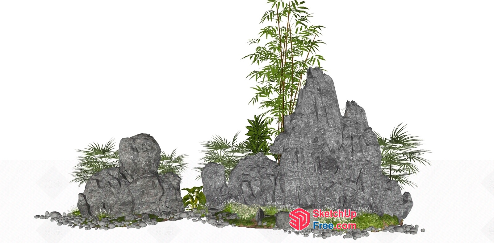 Japanese Style Rock Garden With Bamboo 3D SketchUp File