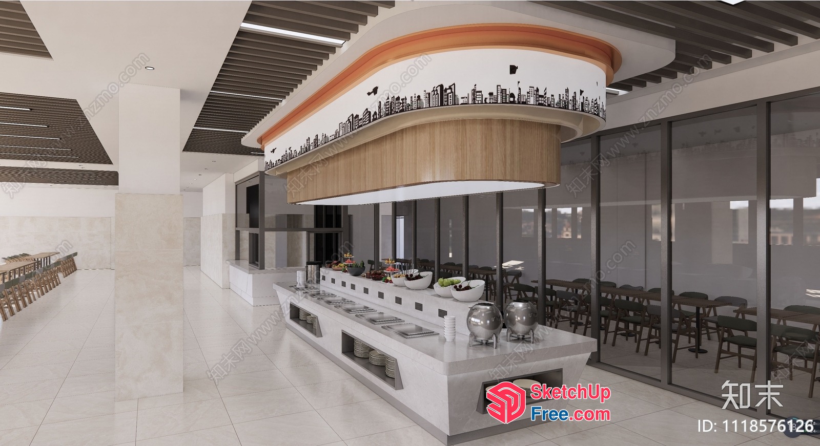 Modern Buffet Counter With Cityscape Decor 3D SketchUp File