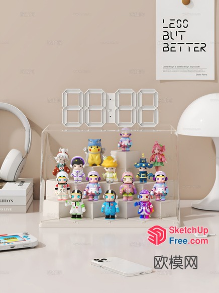 Modern Minimalist Office Desk Display Case With Character Decor 3D SketchUp File