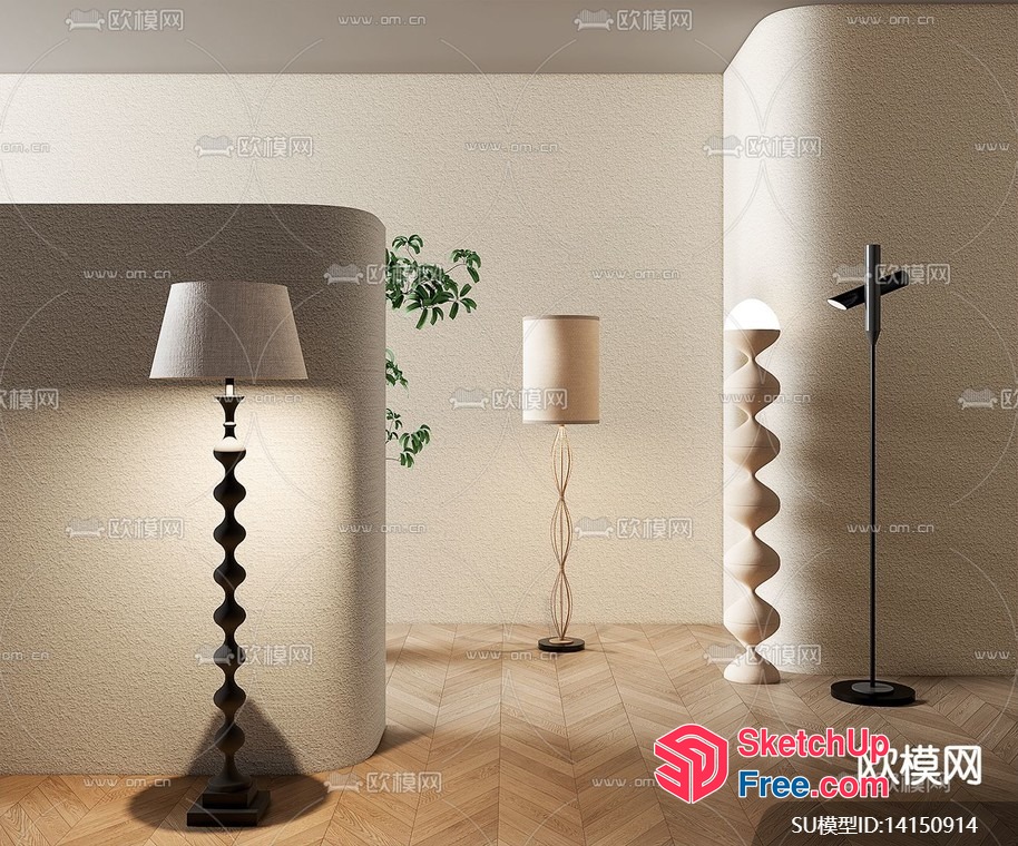 Modern Twisted Floor Lamps In A Creamy Style Interior 3D SketchUp File