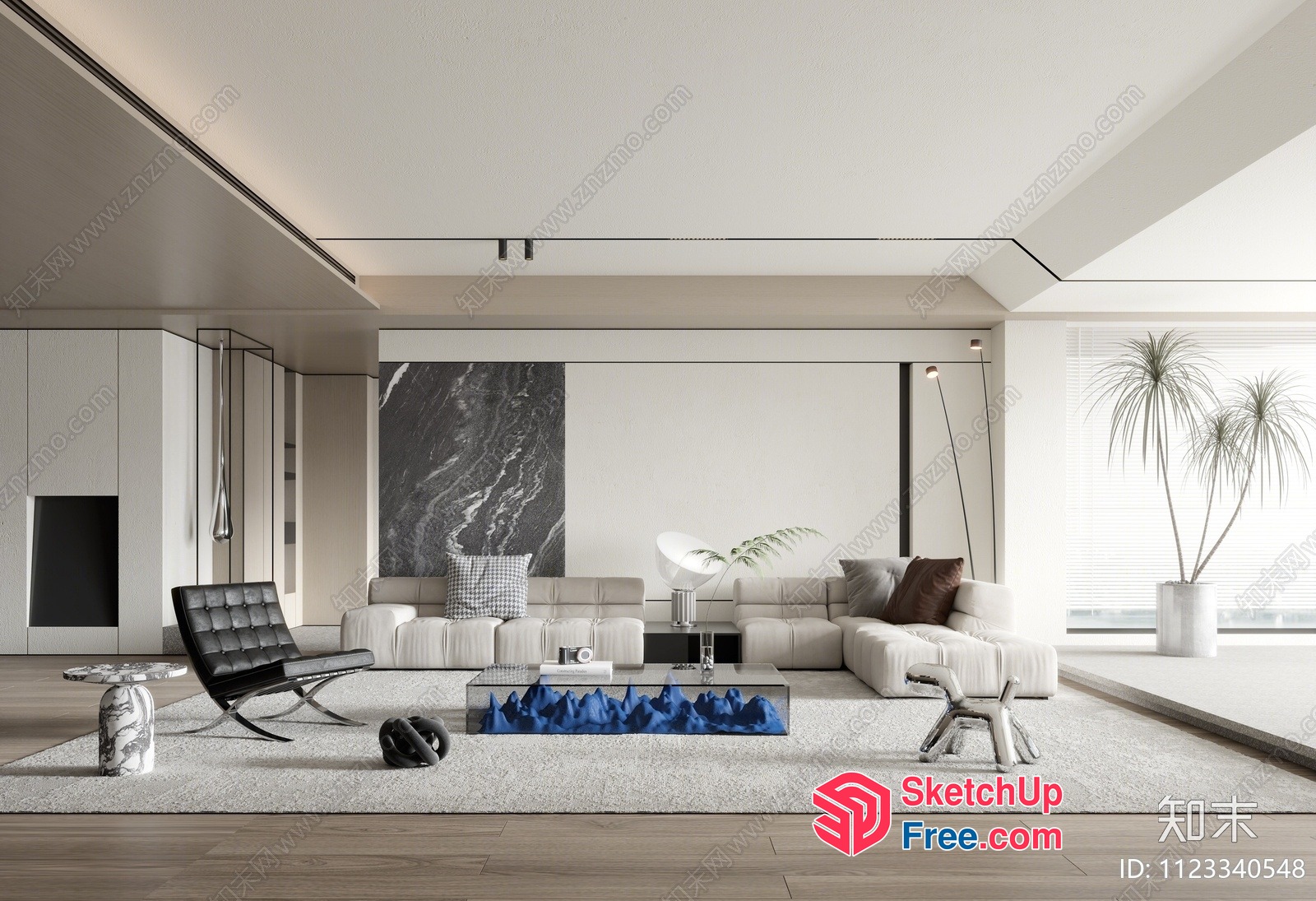 Modern Minimalist Living Room With White And Gray Decor 3D SketchUp File