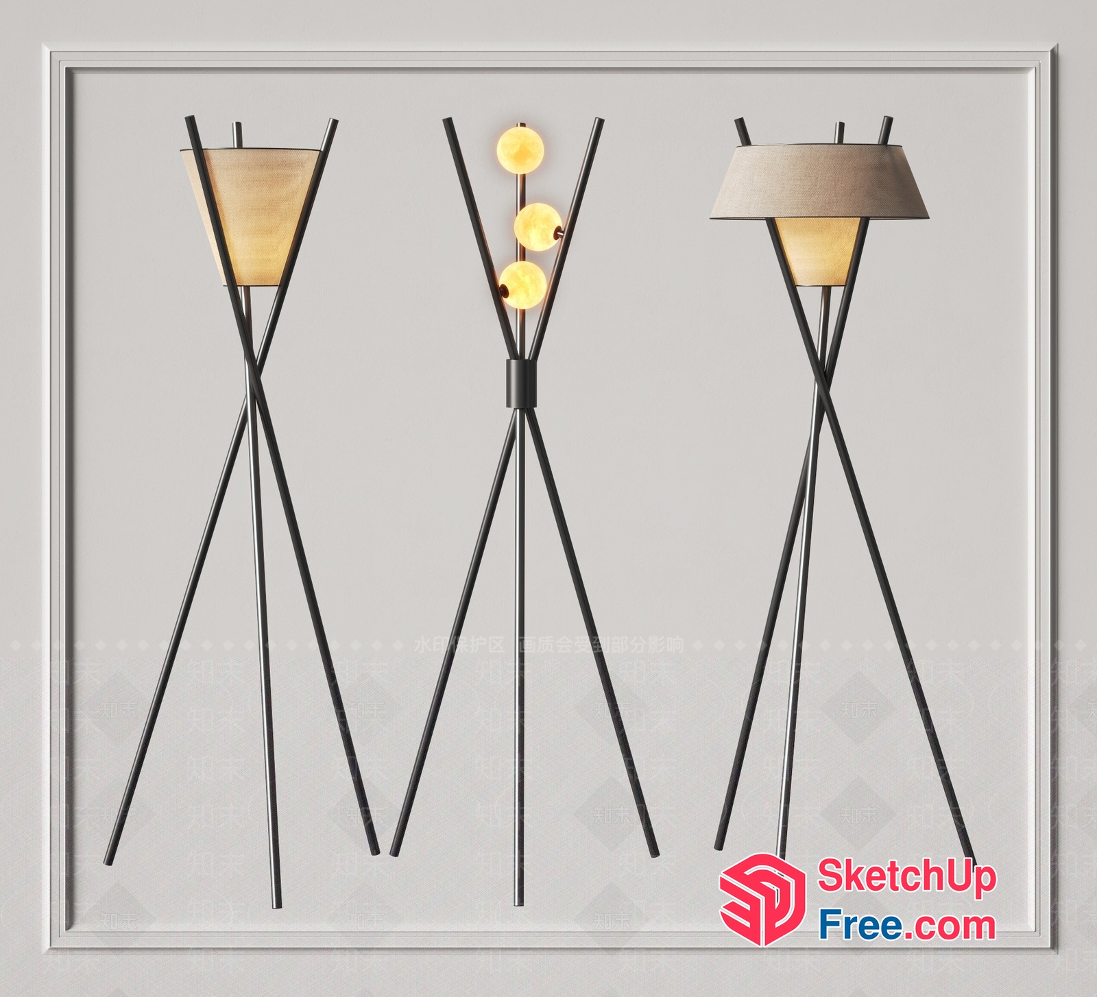 Modern Triangular Lamp Design With Sleek Metal Legs 3D SketchUp File