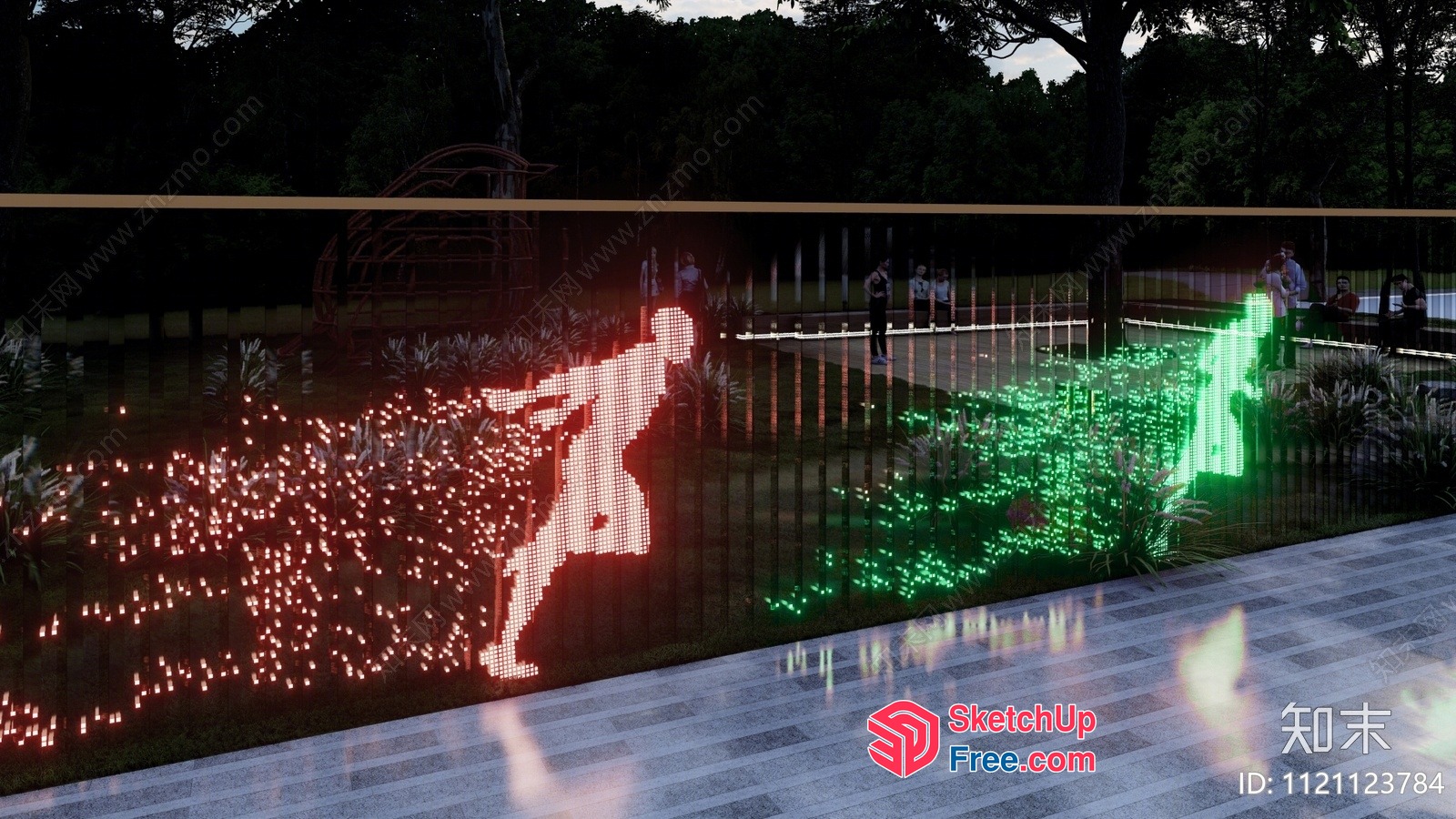 Outdoor Light Installation With Silhouette Figures 3D SketchUp File