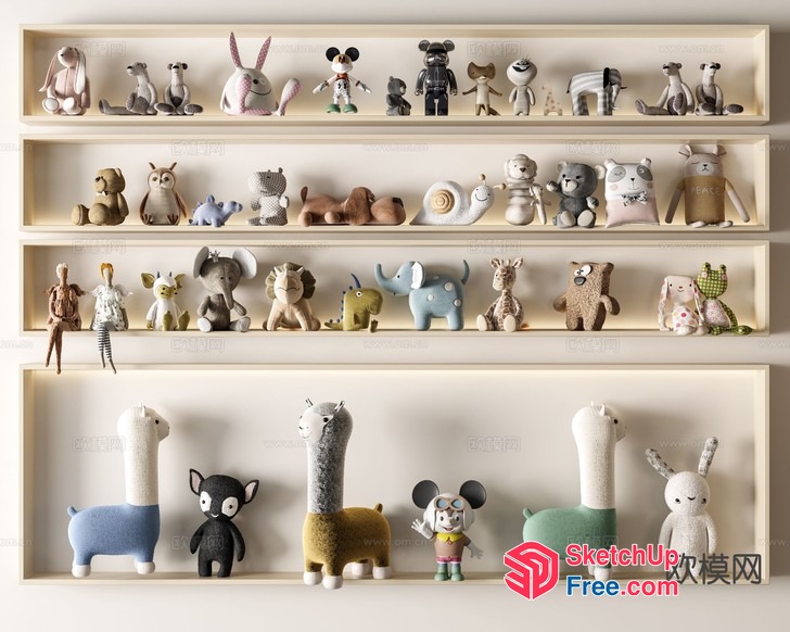 Colorful Animal Figurines On Shelves 3D SketchUp File