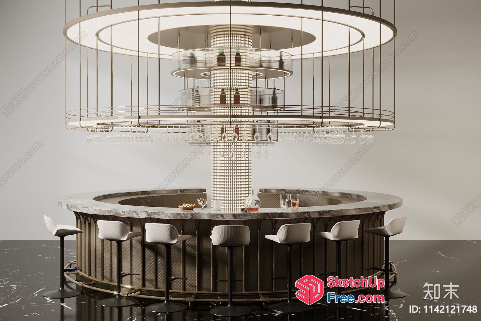 Elegant And Sophisticated Bar Area With Chandelier 3D SketchUp File