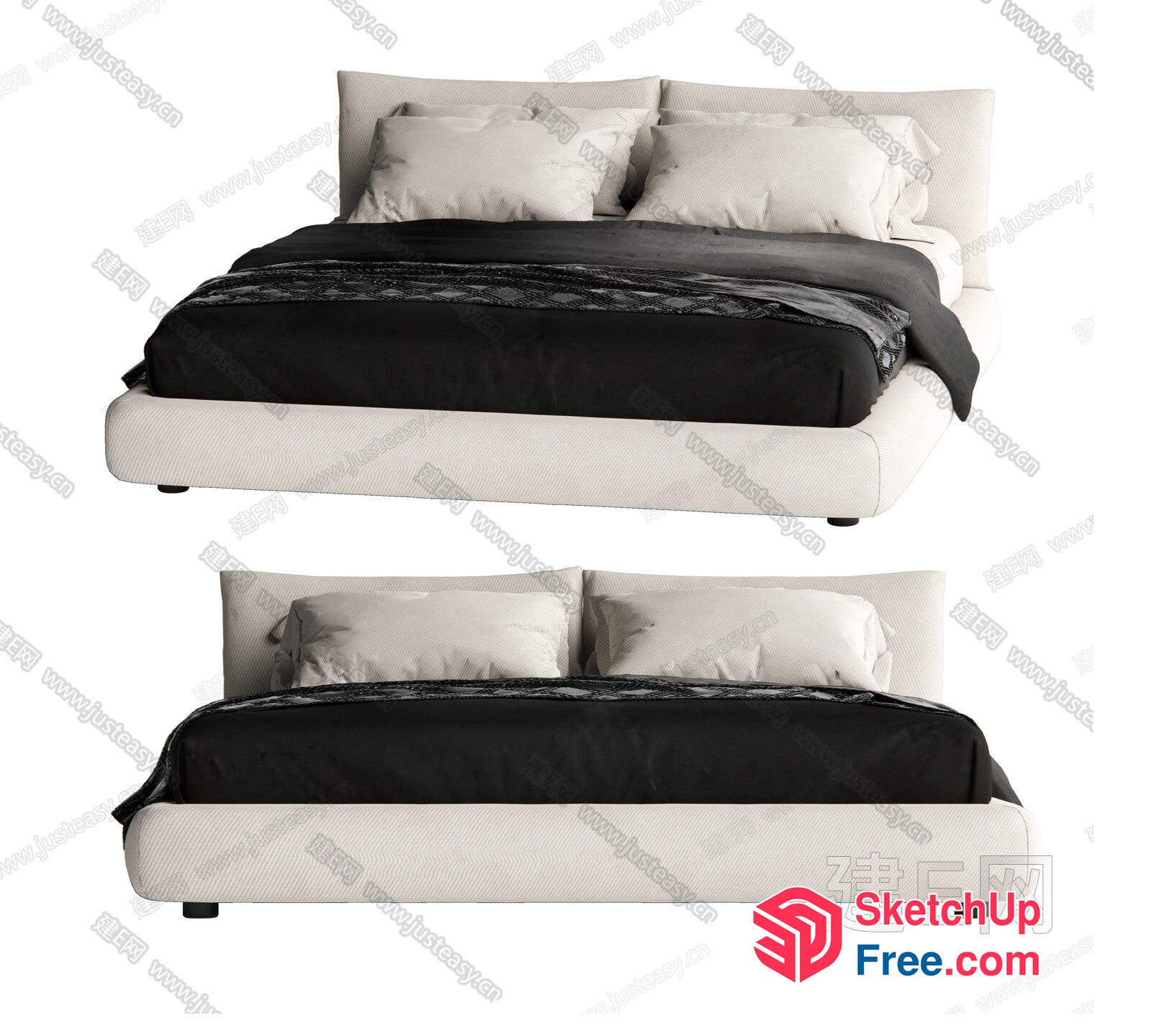 Modern Bed With Pillows And Blanket 3D SketchUp File