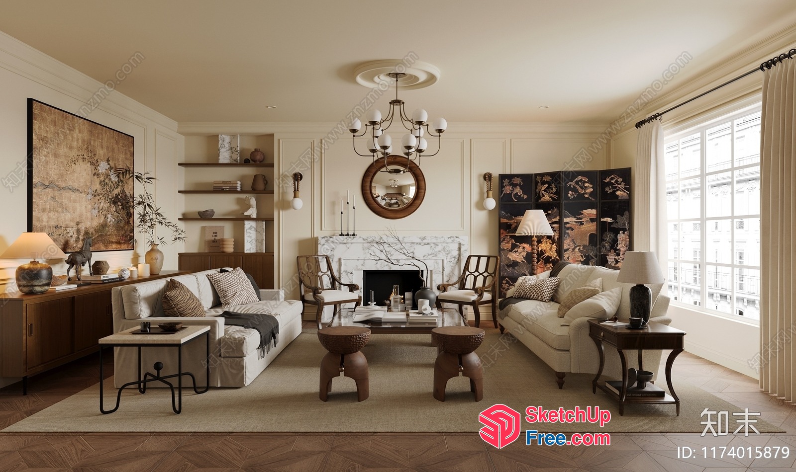 Modern And Elegant Living Room With A Fireplace 3D SketchUp File