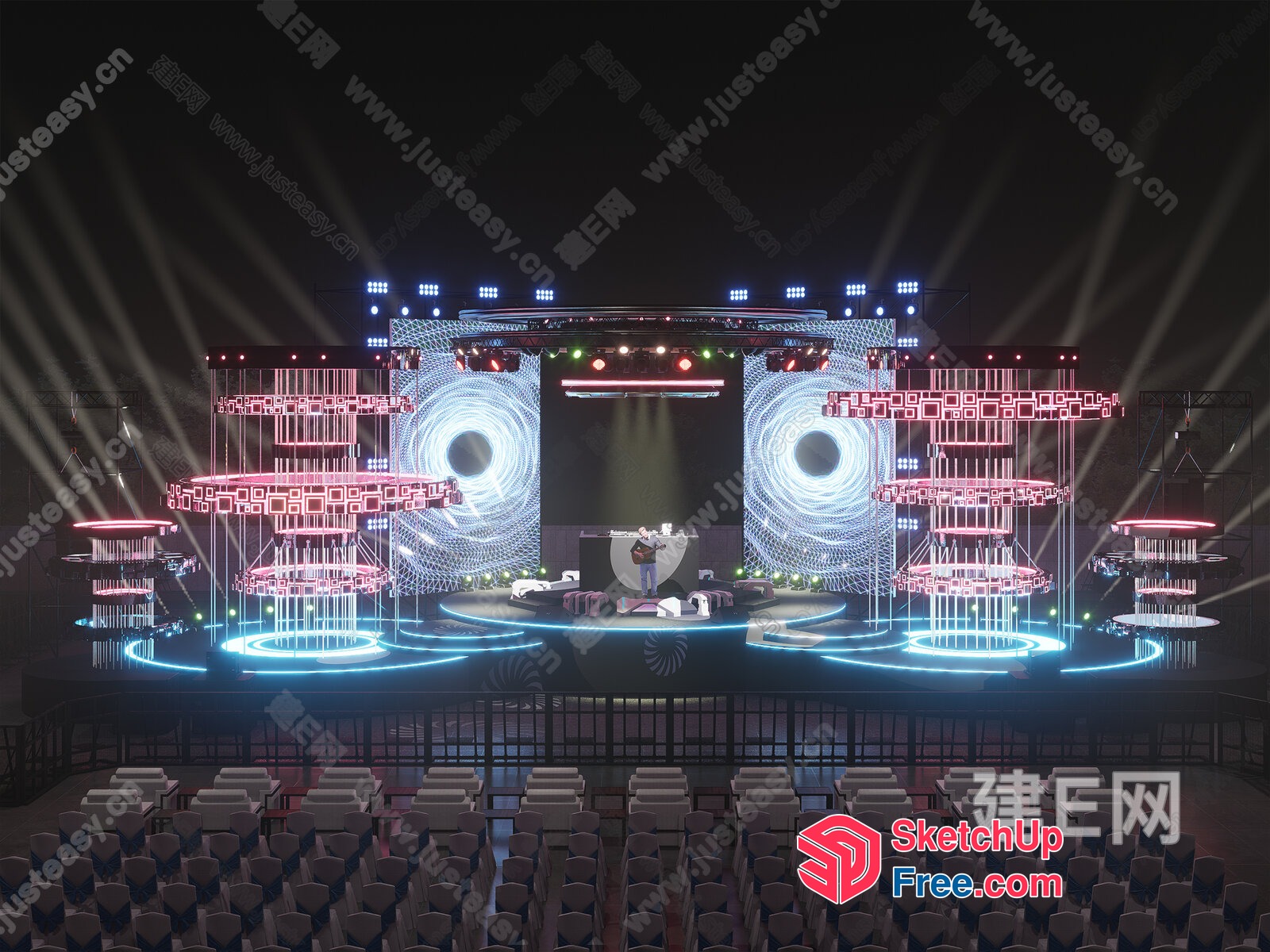 Stage With Bright Lights And Stage Design 3D SketchUp File