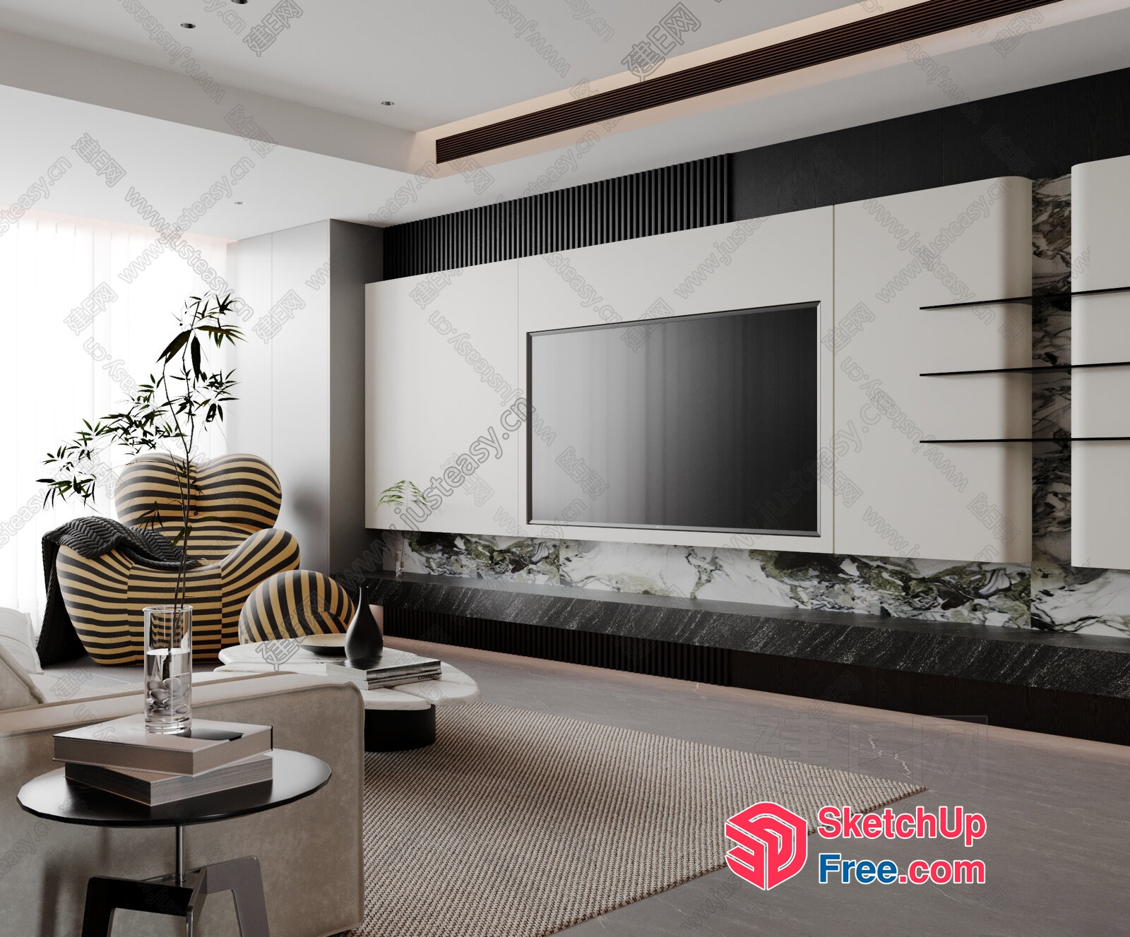 Modern Living Room With Tv And Decorative Furniture 3D SketchUp File