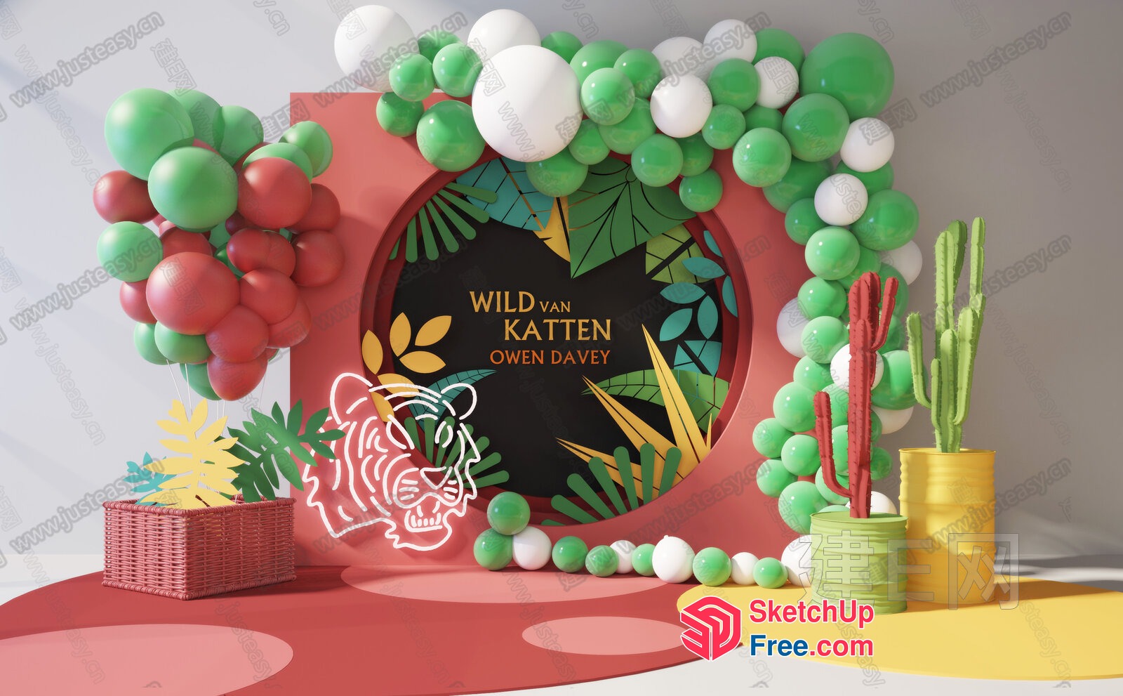 Colorful Balloon Garland And Cactus Decor 3D SketchUp File