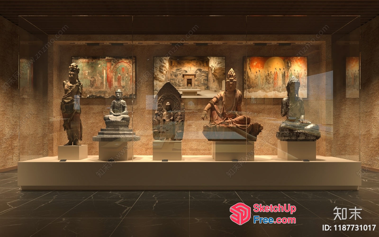 Buddhist Art Collection In A Serene Museum Setting 3D SketchUp File