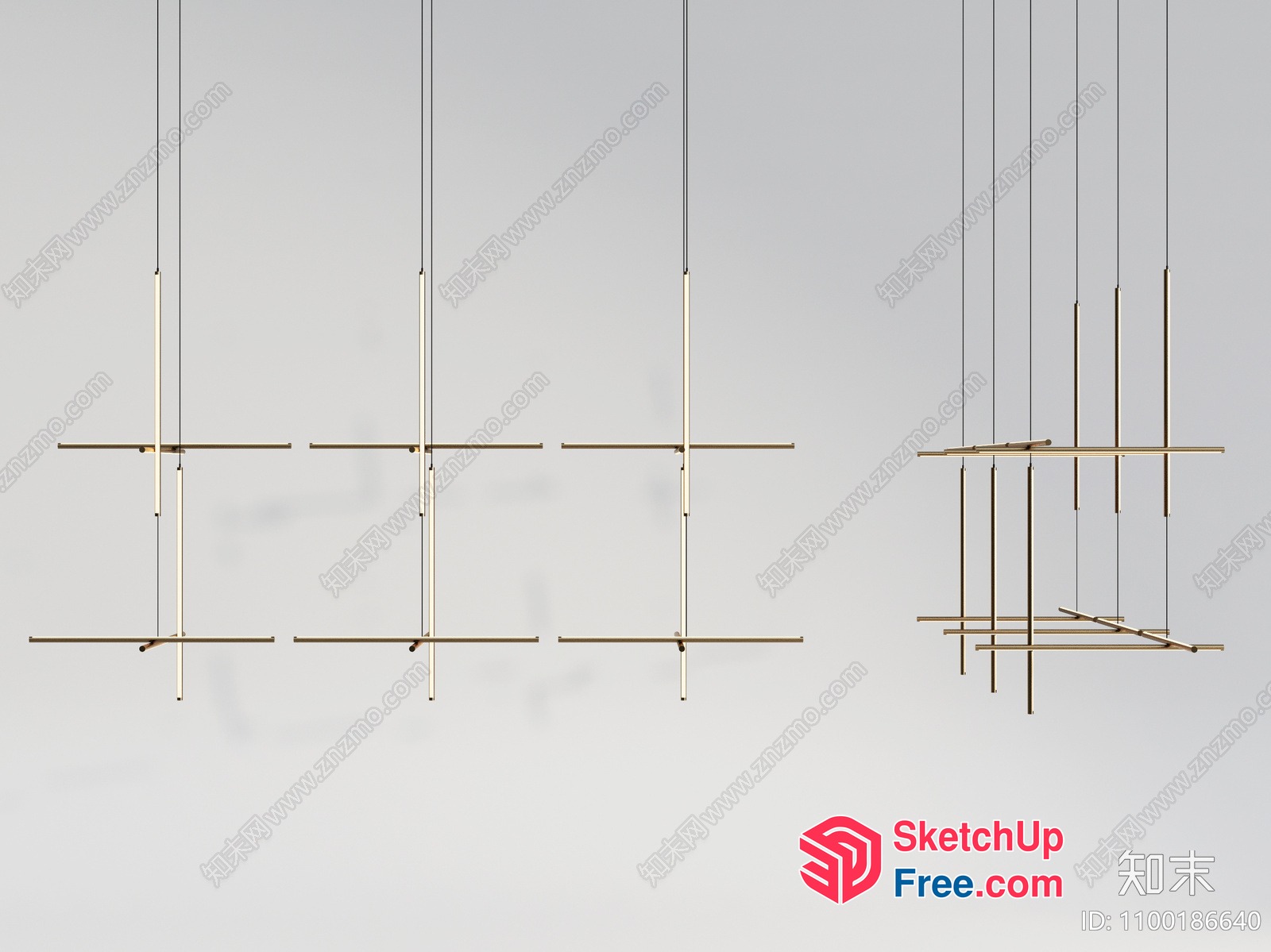 Modern Minimalist Chandelier With Suspended Light Fixtures 3D SketchUp File