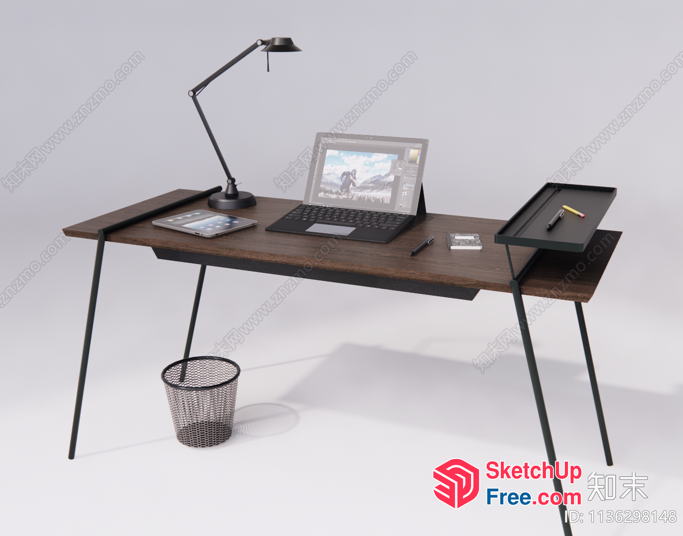 Modern Minimalist Office Desk With Laptop And Accessories 3D SketchUp File