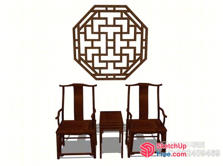 Elegant Traditional Chinese Furniture Set With Ornate Wall Decor 3D SketchUp File