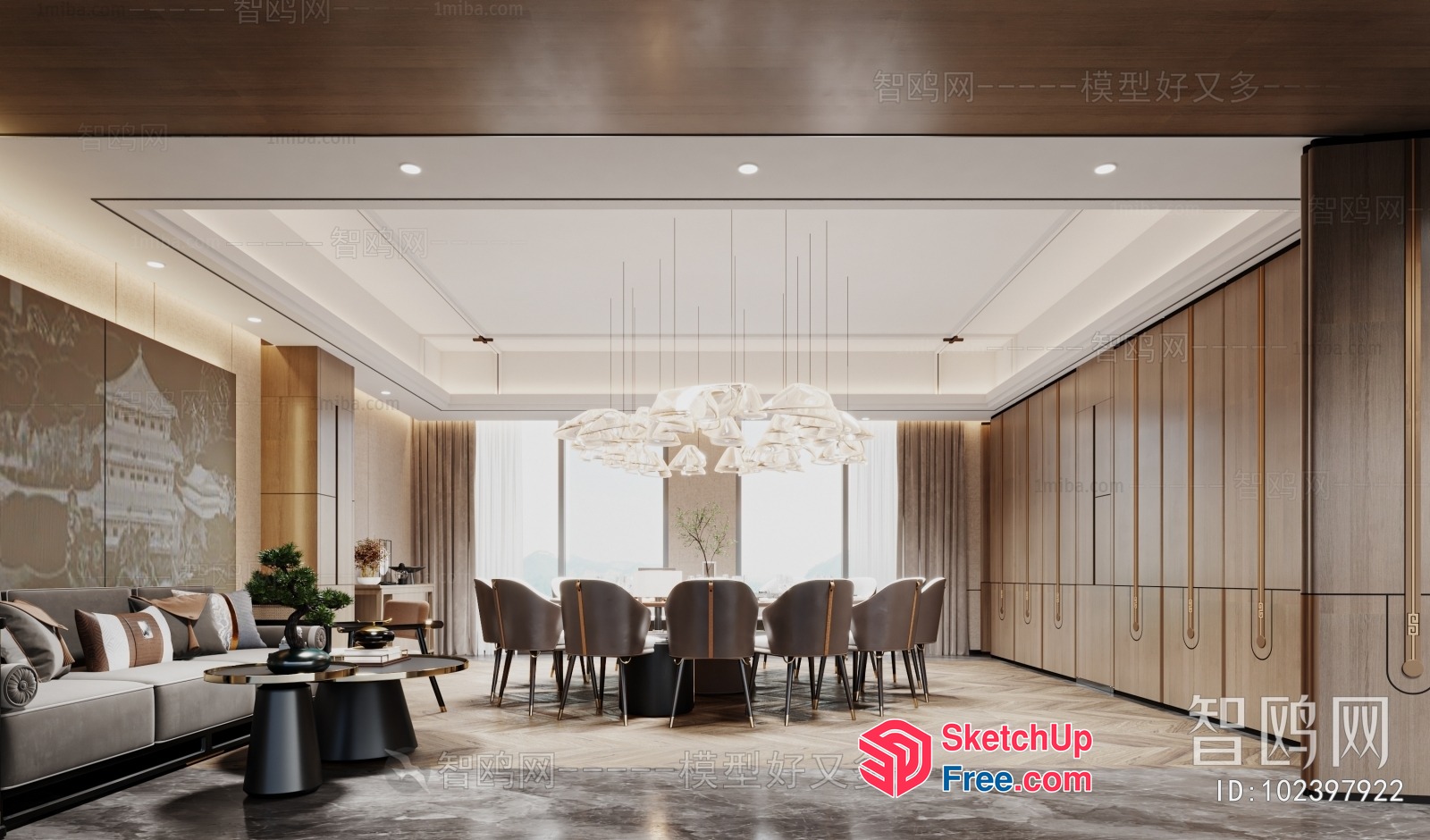 Luxurious Modern Asian-Inspired Dining Room 3D SketchUp File