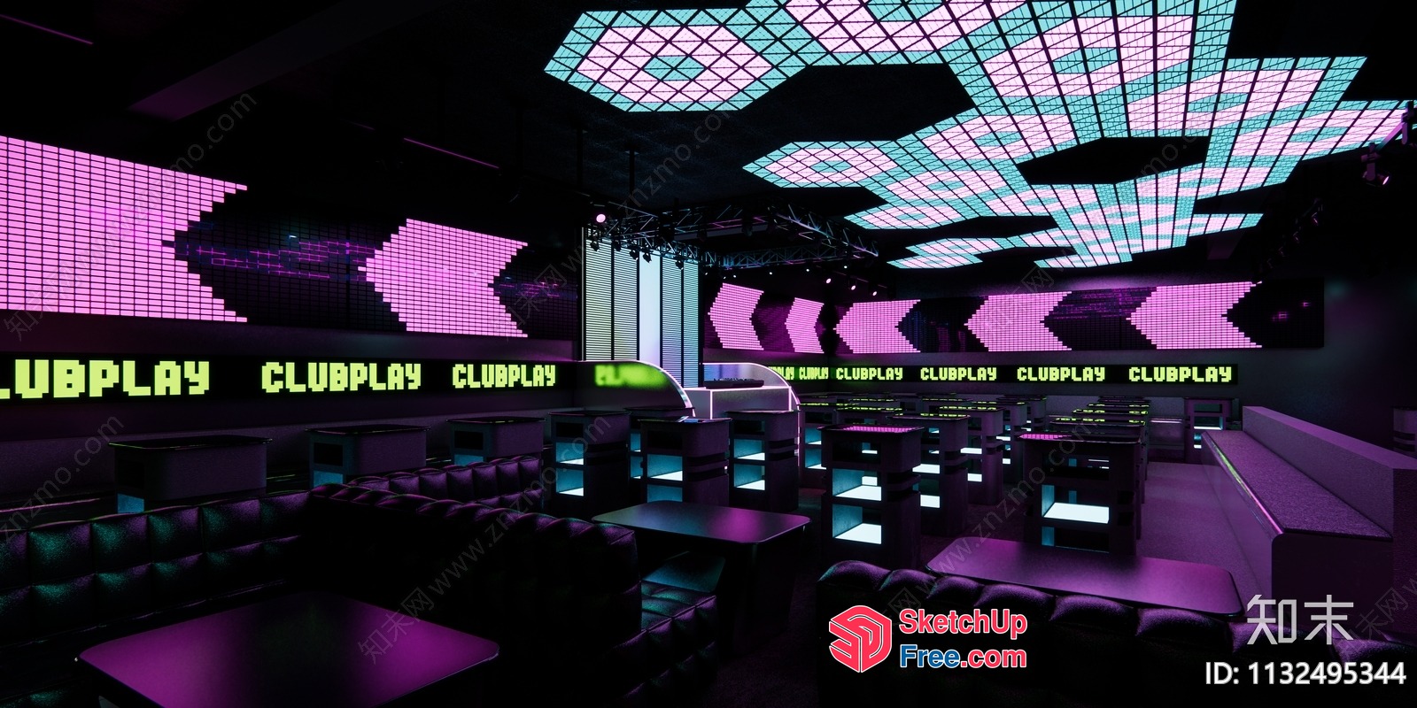 Futuristic Club Interior With Neon Lights And Geometric Patterns 3D SketchUp File
