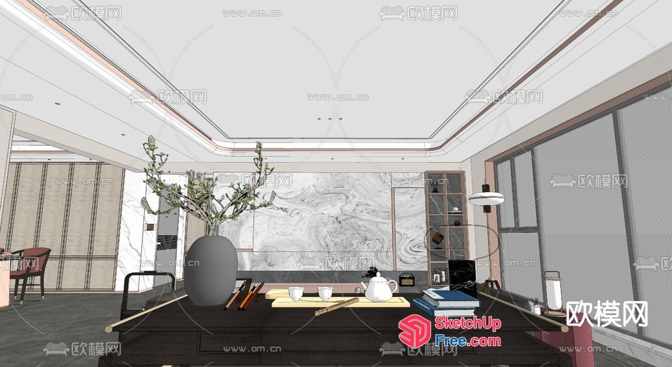 Modern Minimalist Asian-Style Office Interior 3D SketchUp File