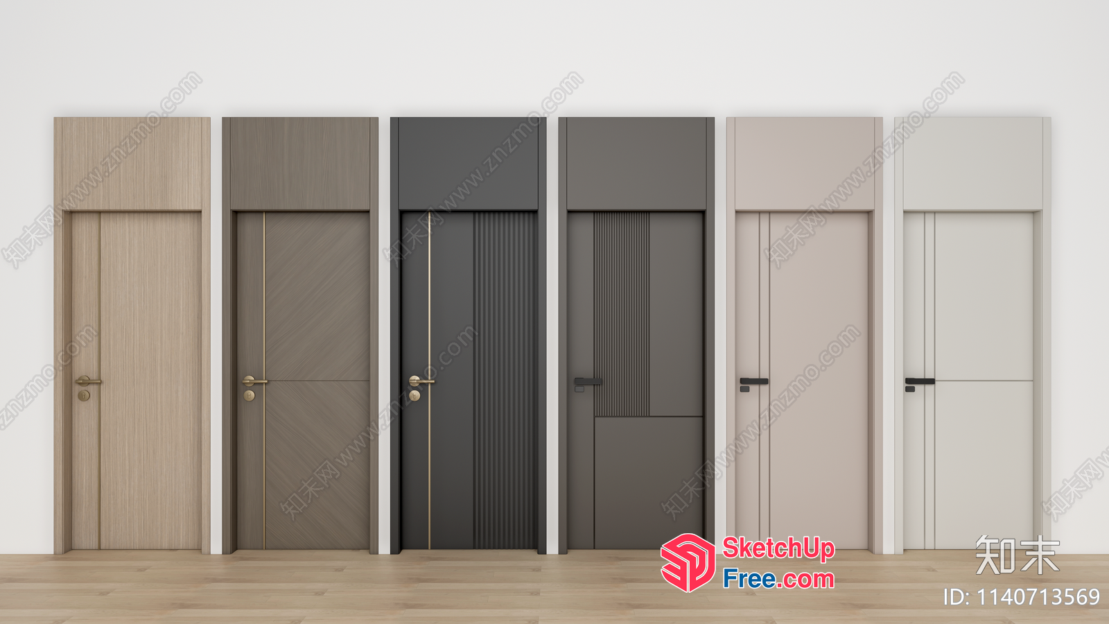 Six Modern Doors In Neutral Tones 3D SketchUp File