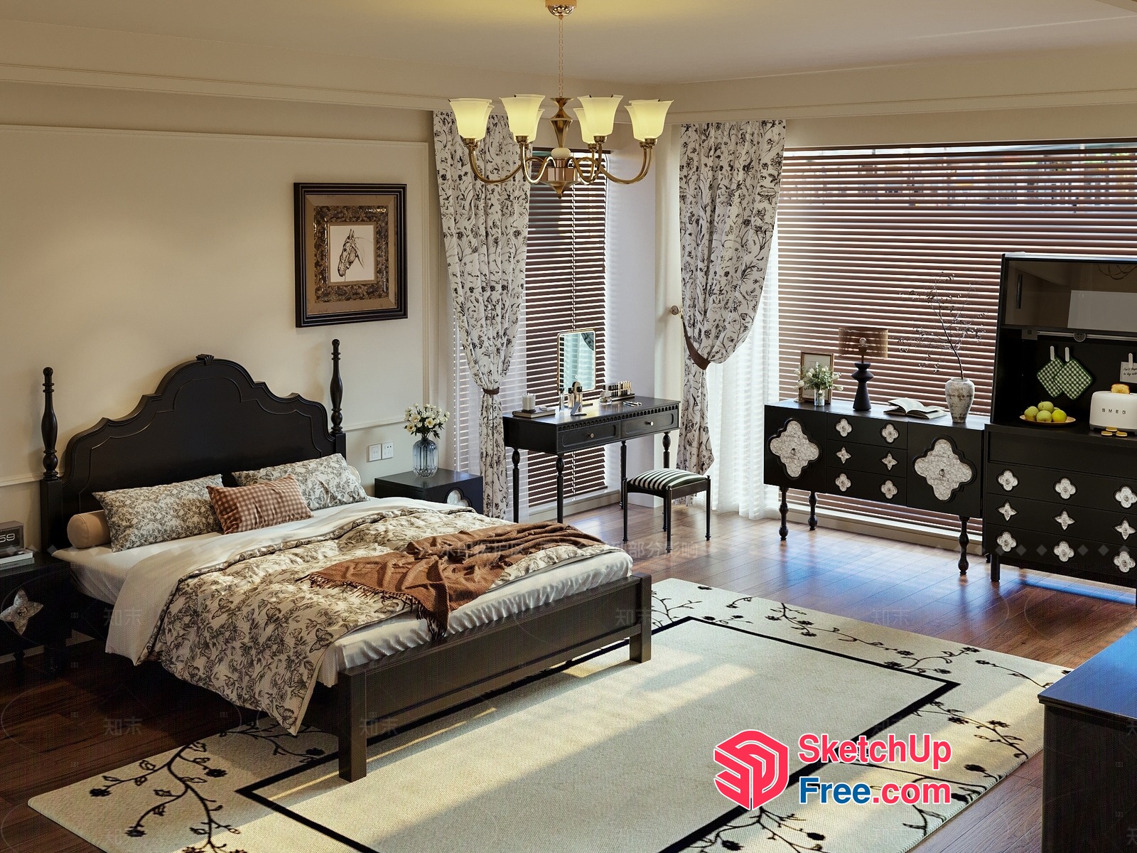Elegant Bedroom With Classic Furniture And Natural Light 3D SketchUp File