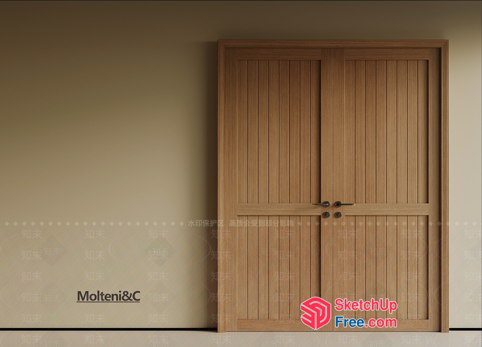 Wooden Door With Vertical Slats And Metal Handles 3D SketchUp File