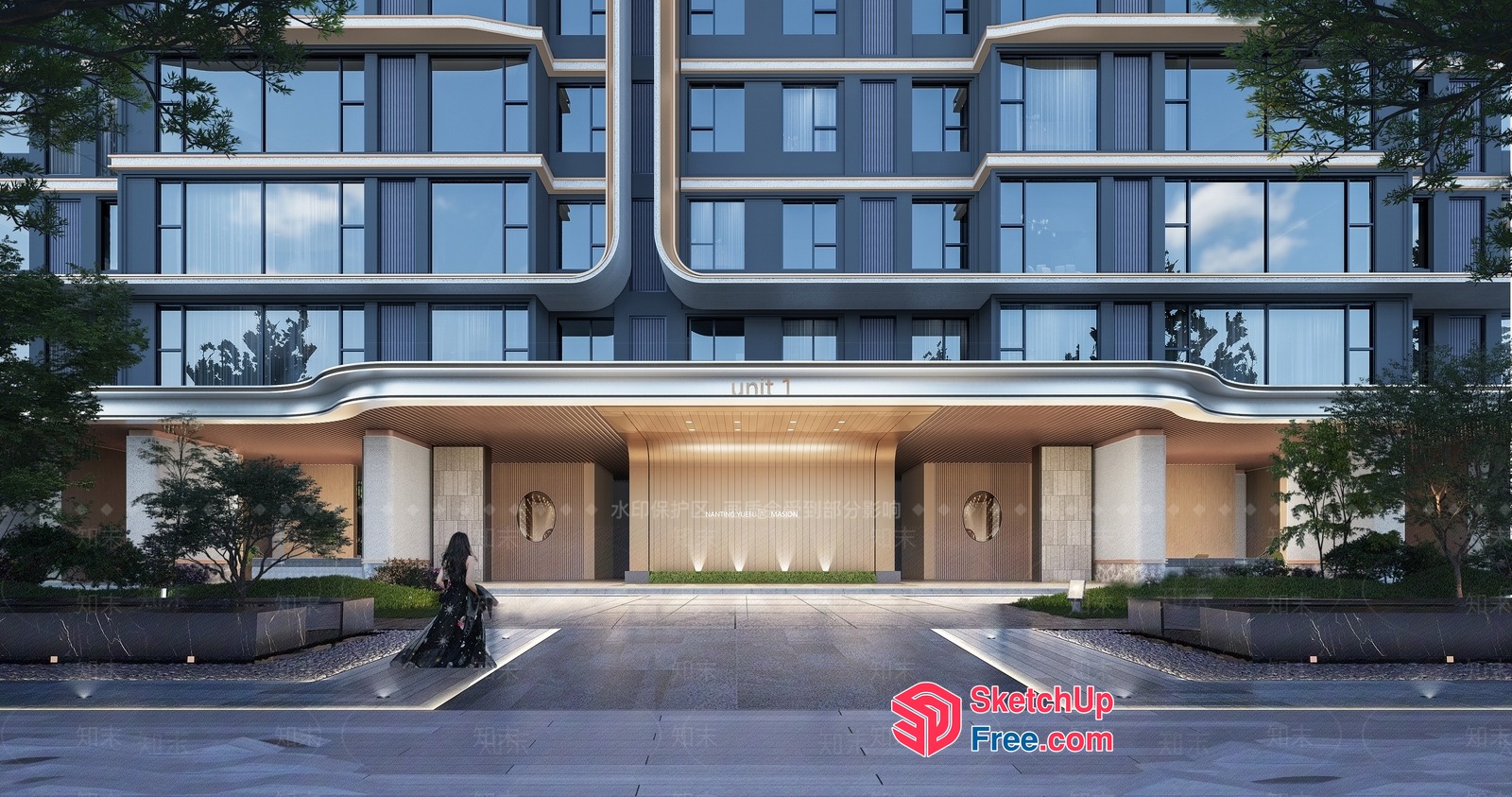 Modern Apartment Building Exterior With Elegant Entrance 3D SketchUp File