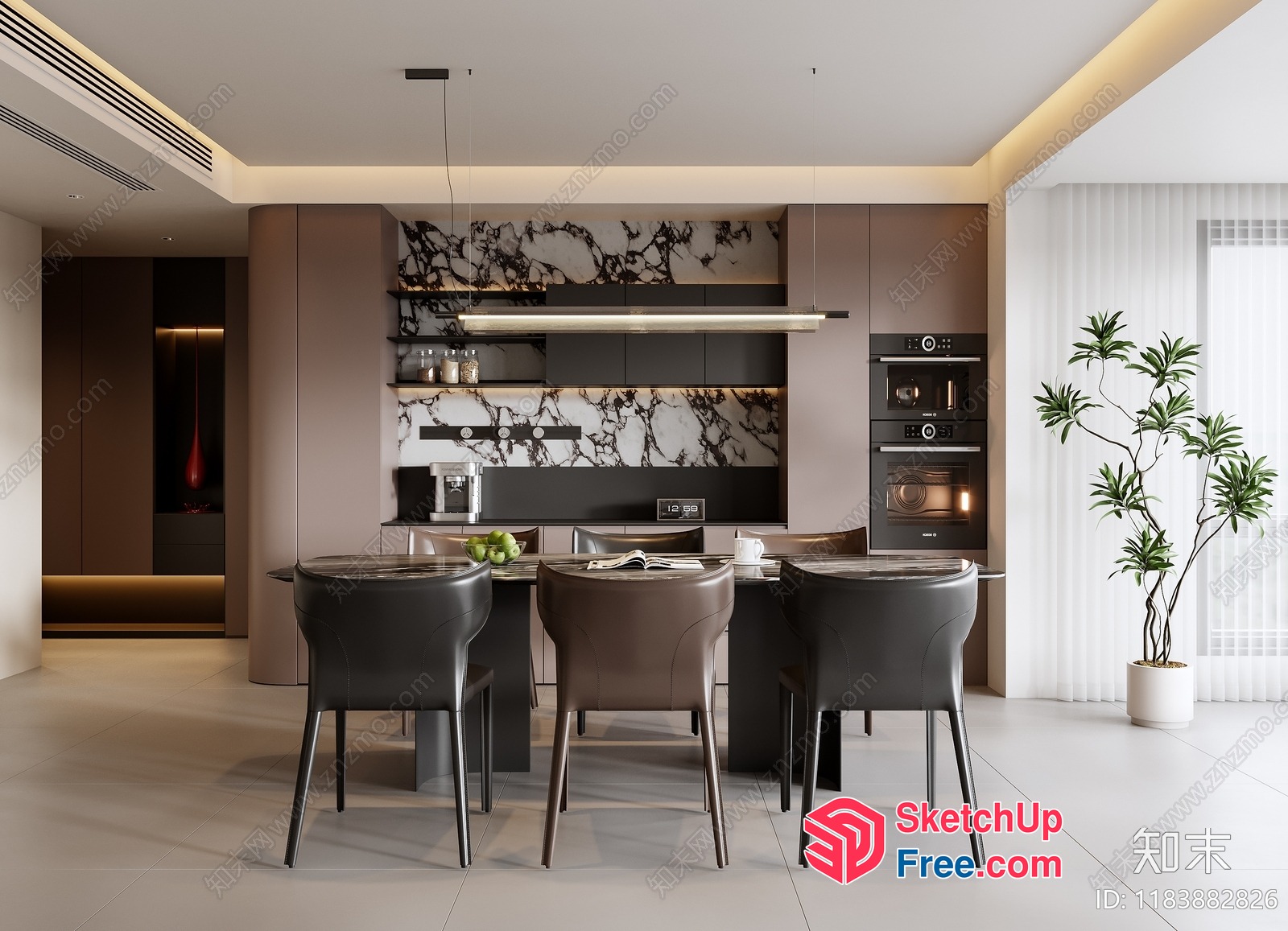 Modern Kitchen With Marble And Black Accents 3D SketchUp File