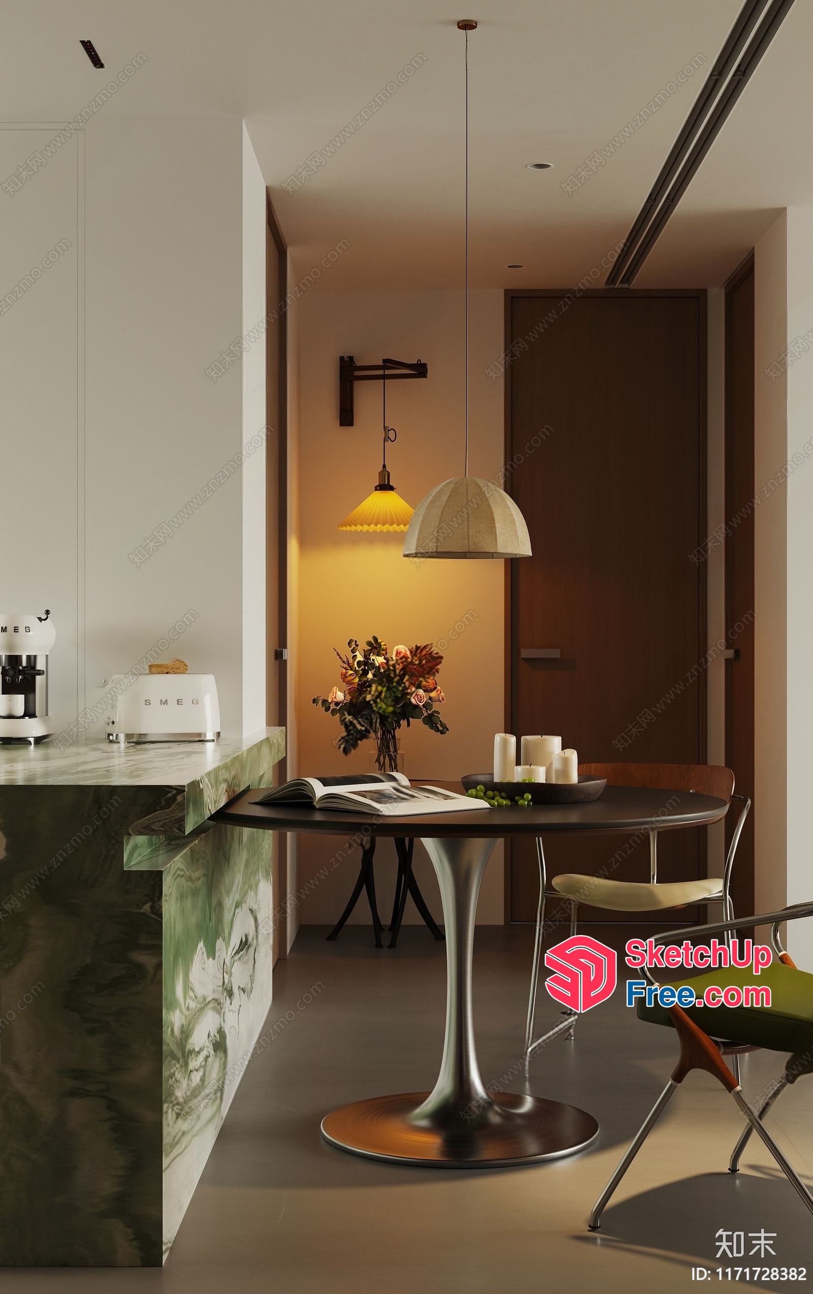 Modern European-Style Interior With Elegant Table And Chairs 3D SketchUp File
