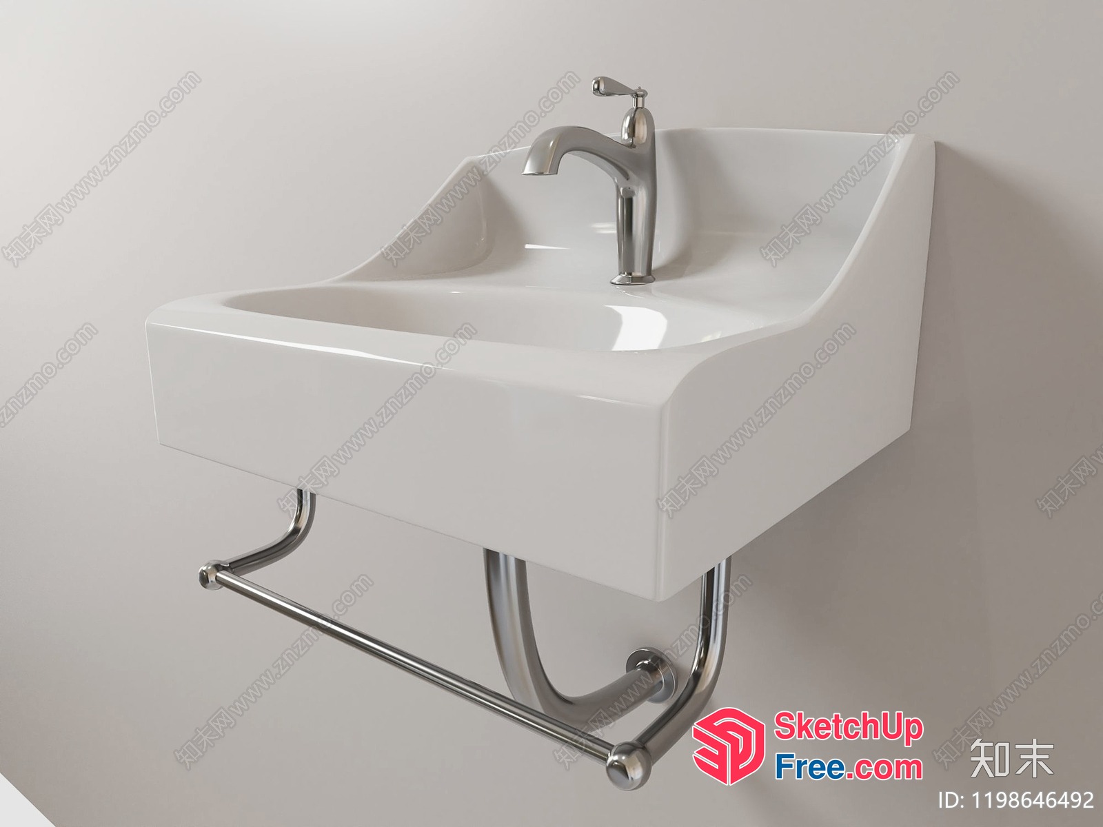 White Ceramic Sink With Chrome Faucet And Towel Rack 3D SketchUp File
