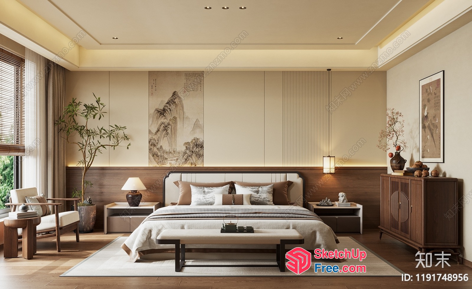 Modern Asian-Inspired Bedroom With Elegant Furniture 3D SketchUp File