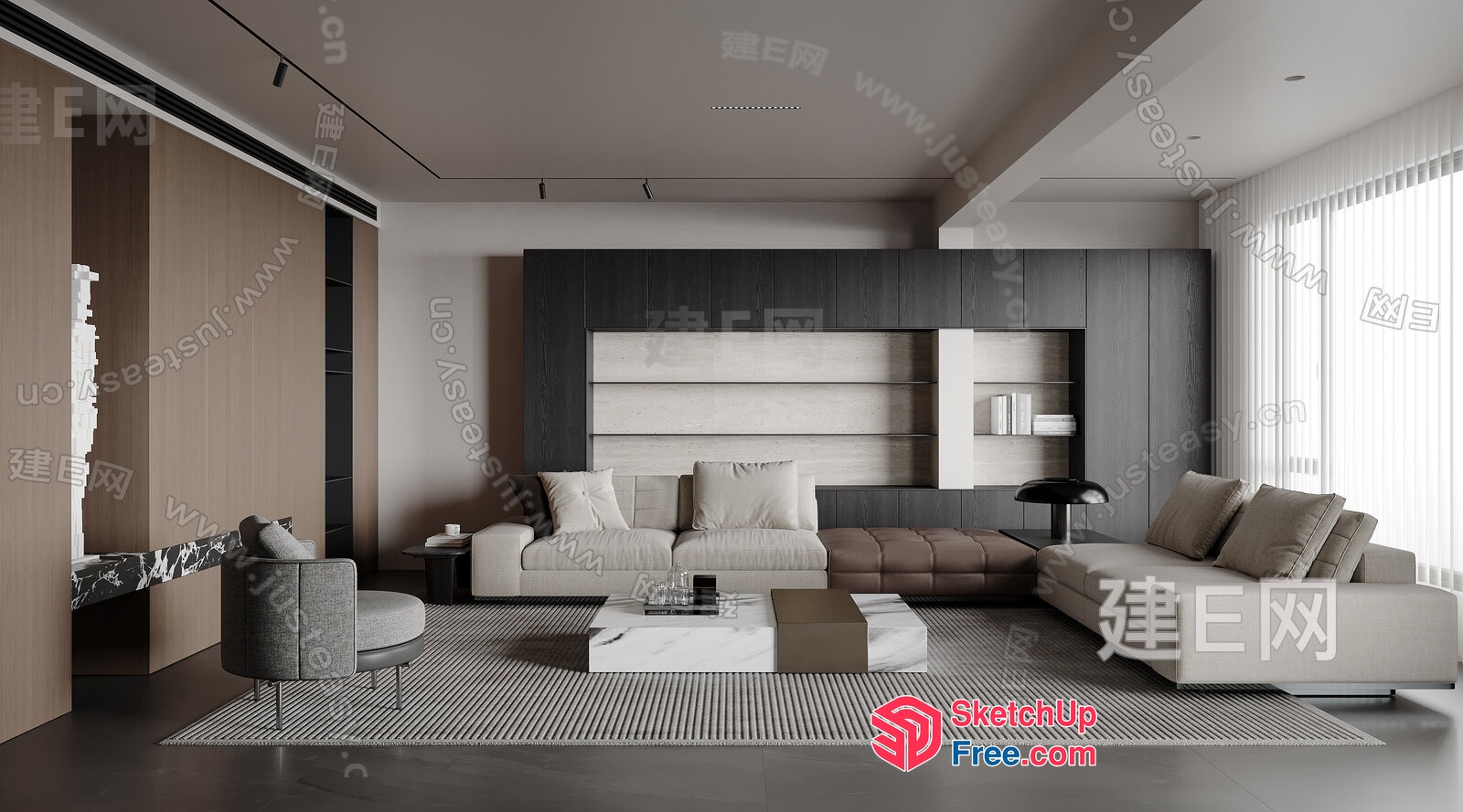 Modern Living Room With Neutral Color Scheme 3D SketchUp File