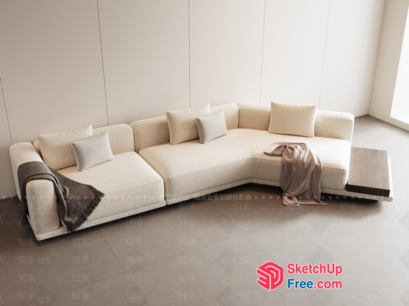 Minimalist Style L-Shaped Sofa With Neutral Color Palette 3D SketchUp File