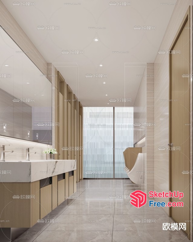 Modern Bathroom Interior With White And Beige Tones 3D SketchUp File