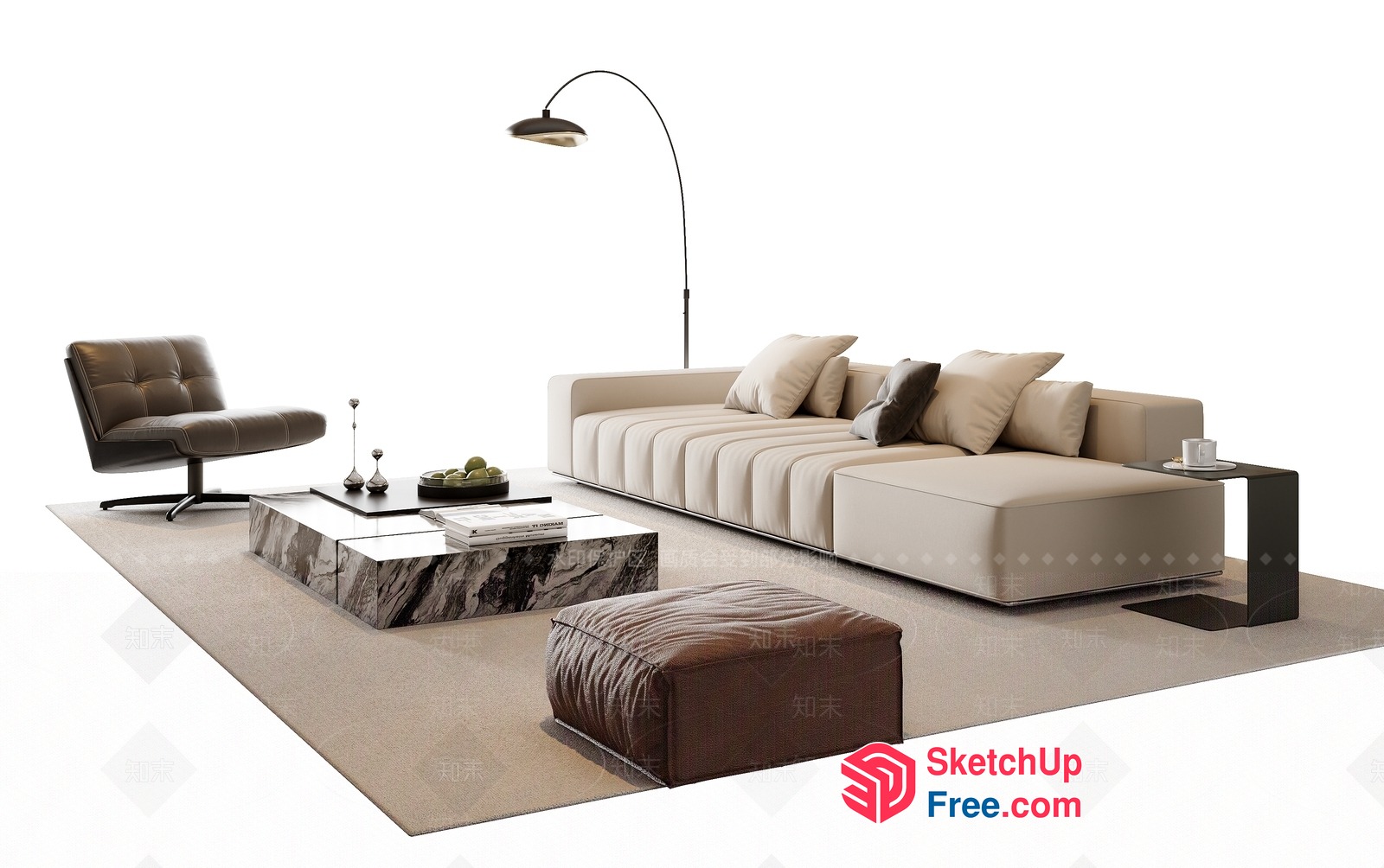 Elegant Living Room With Modern Furniture And Neutral Color Scheme 3D SketchUp File