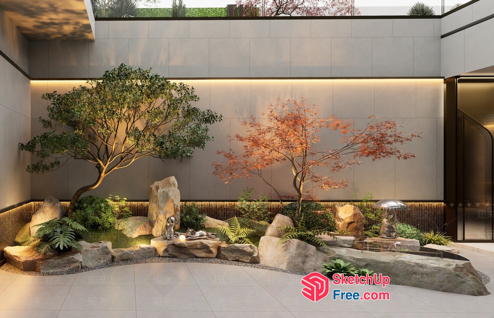 Elegant Japanese-Style Garden Interior 3D SketchUp File