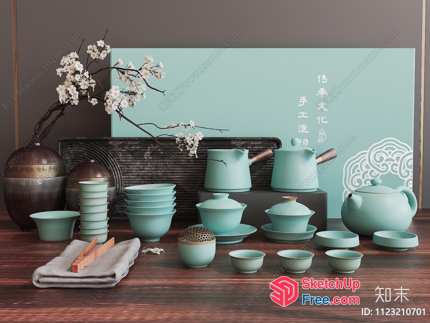 Traditional Asian Teaware Display 3D SketchUp File