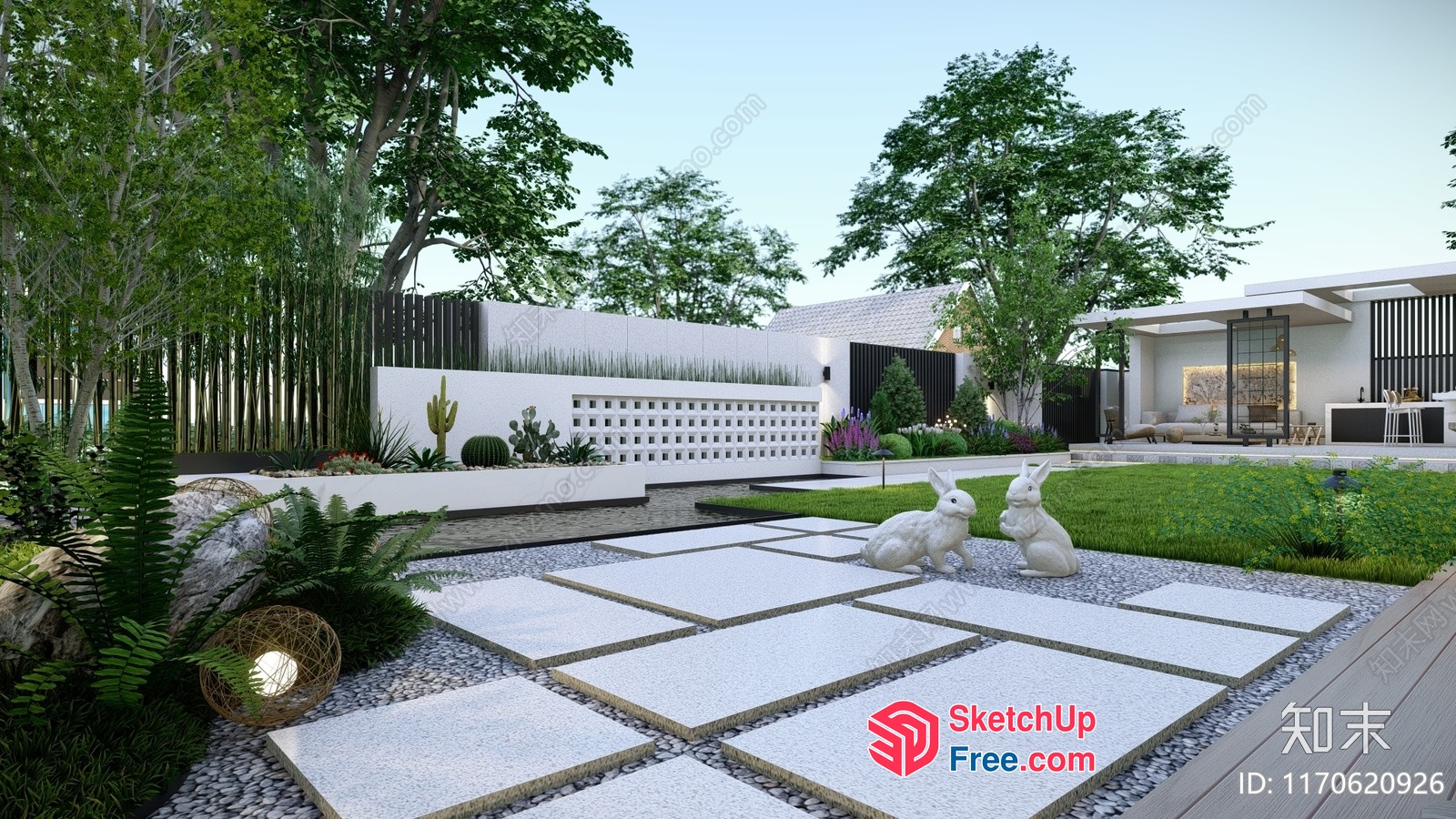Modern Japanese-Style Villa With Elegant Garden Decor 3D SketchUp File