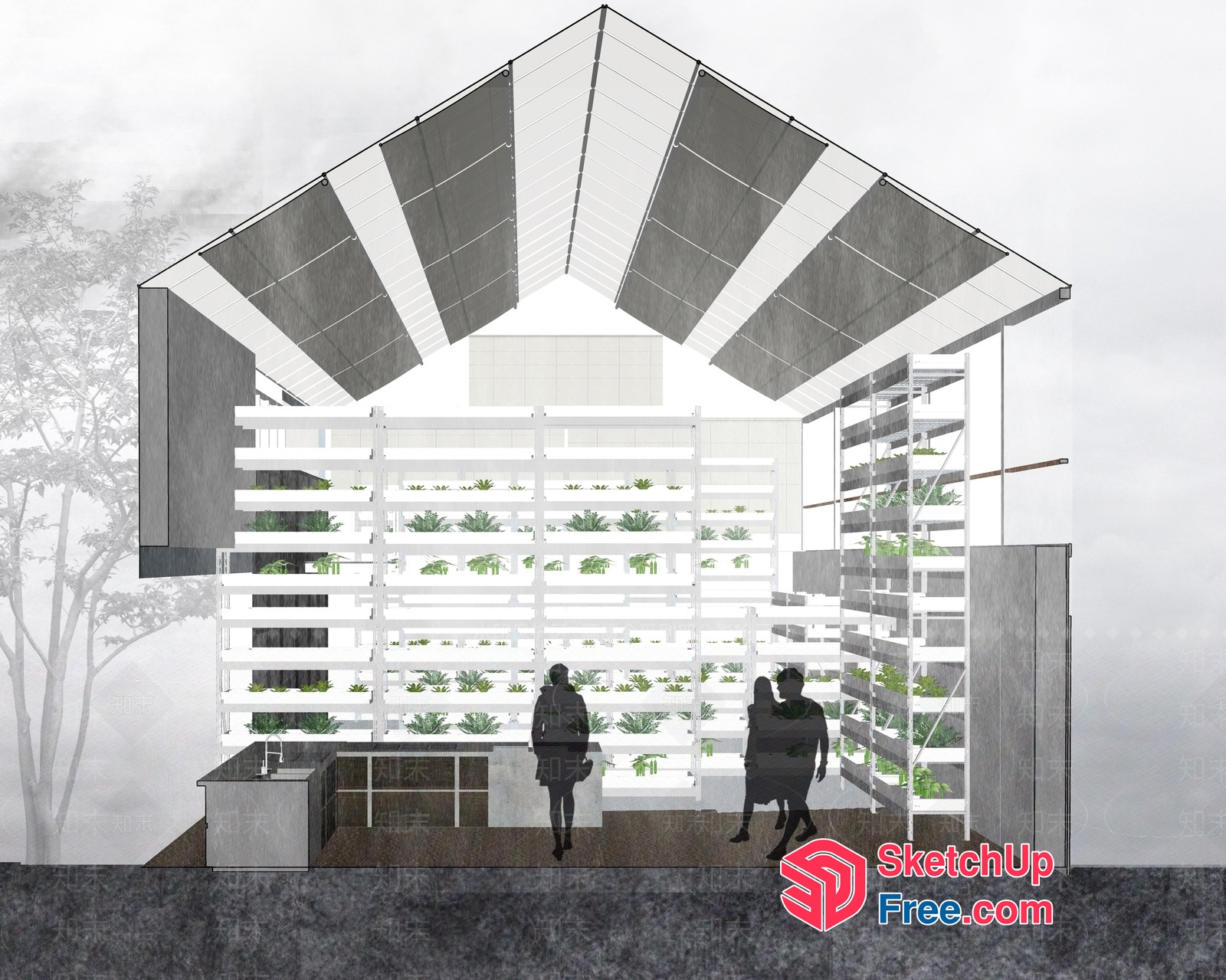Modern Greenhouse Interior Design With Vertical Gardening 3D SketchUp File