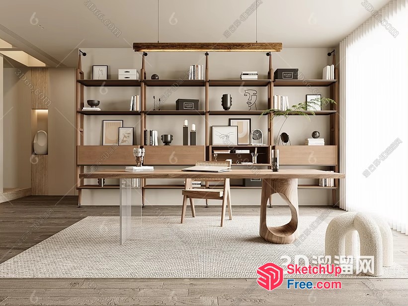 Modern Minimalist Living Room With Natural Wood Accents 3D SketchUp File