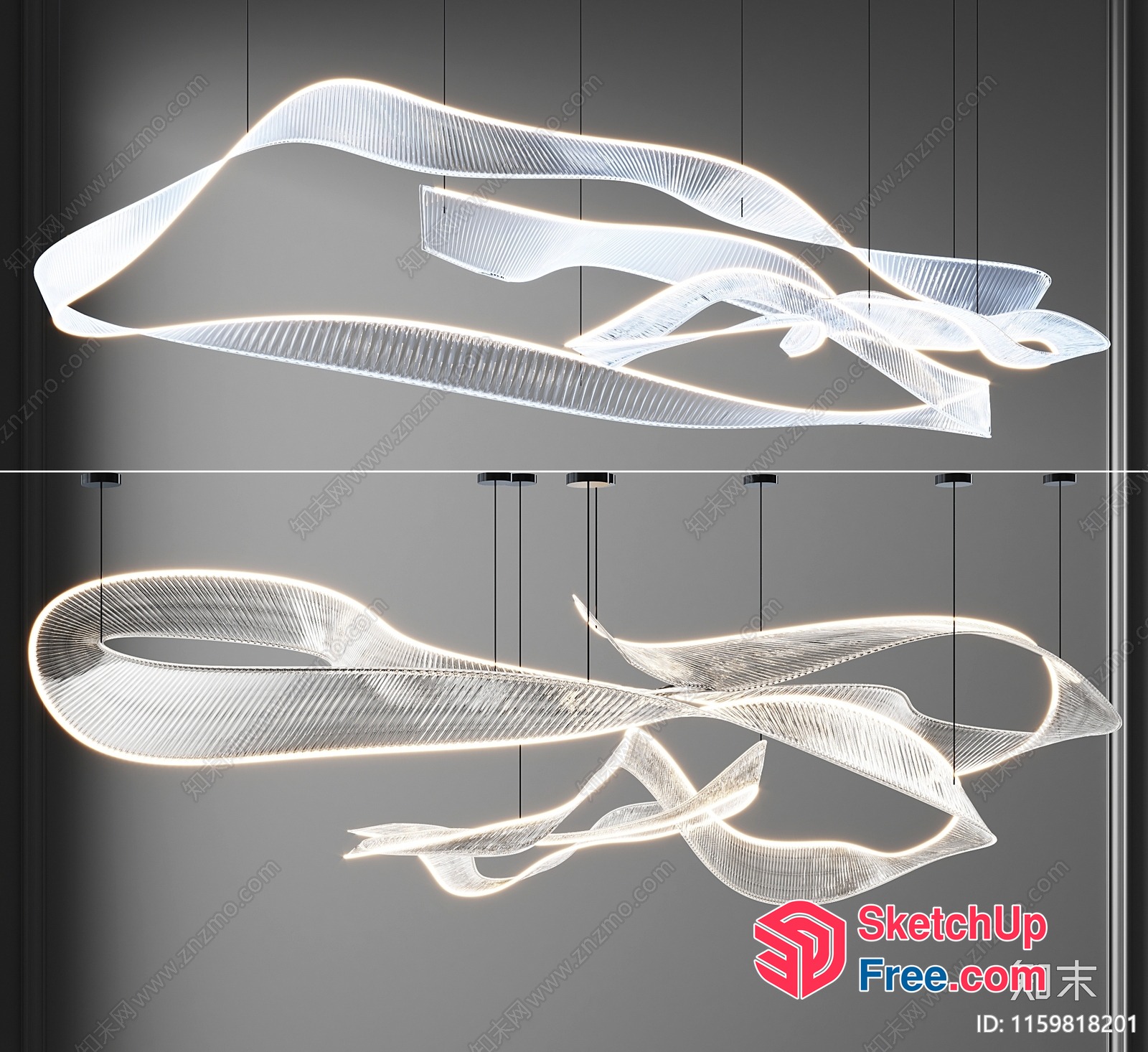 Modern Glass Artwork Ceiling Light 3D SketchUp File